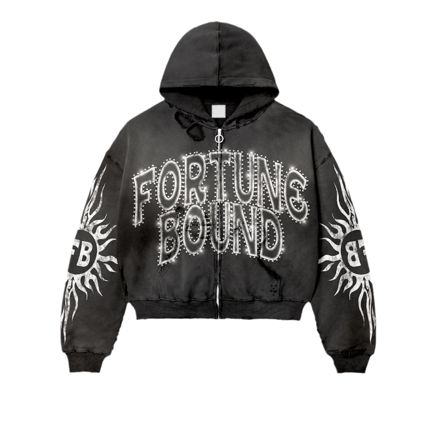 “Rayz” Black Distressed Acid Wash Zip Up Jackets