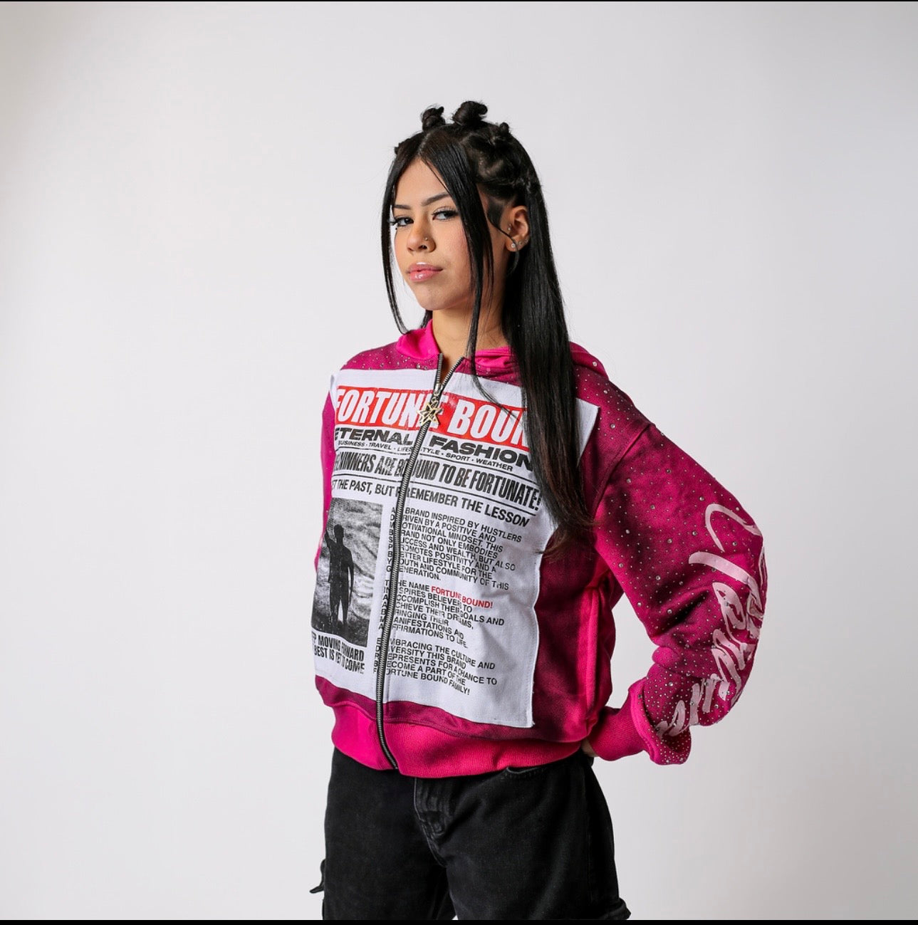 Pink “Eternal Fashion” Rhinestone Zip Up Jackets