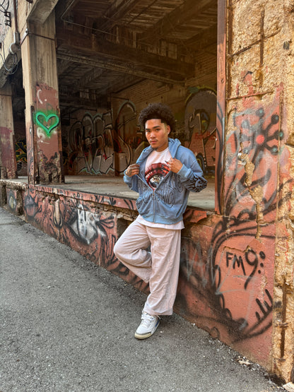 “Rayz” Teal Distressed Acid Wash Zip Up Jackets