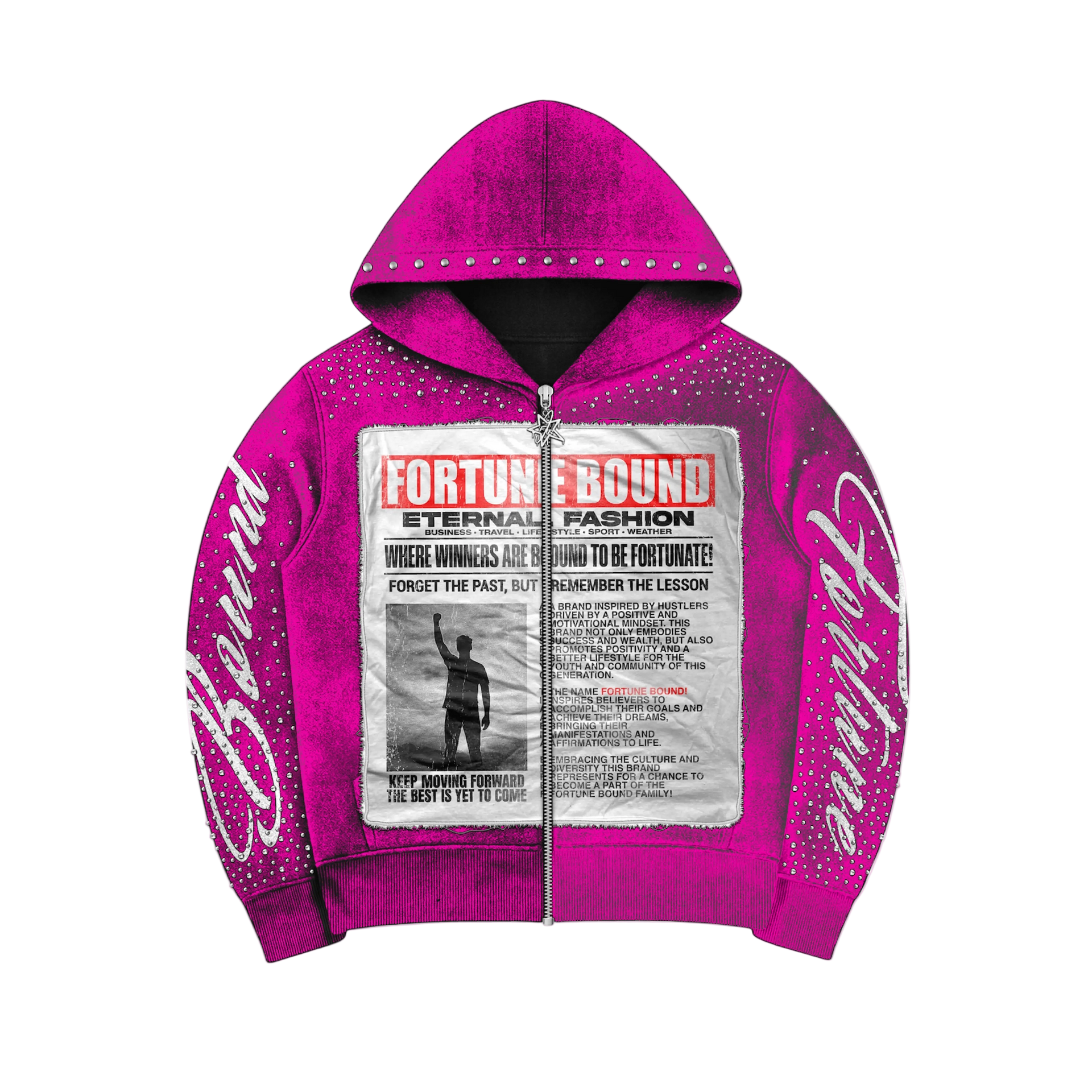 Pink “Eternal Fashion” Rhinestone Zip Up Jackets