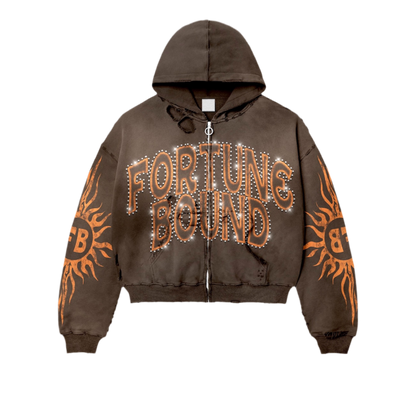 “Rayz” Brown Distressed Acid Wash Zip Up Jacket