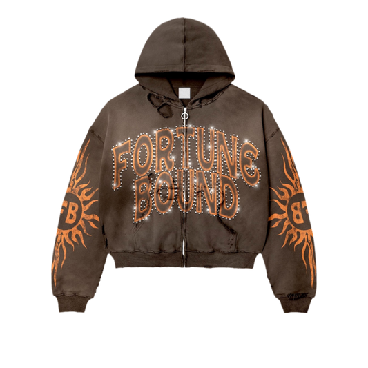 “Rayz” Brown Distressed Acid Wash Zip Up Jacket