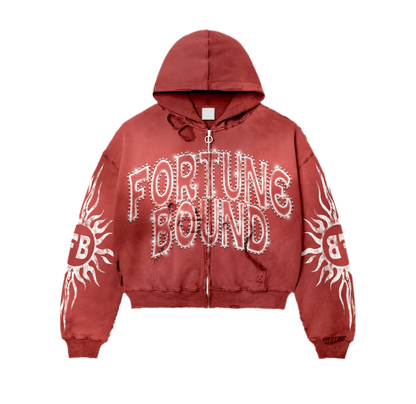 “Rayz” Red Distressed Acid Wash Zip Up Jackets