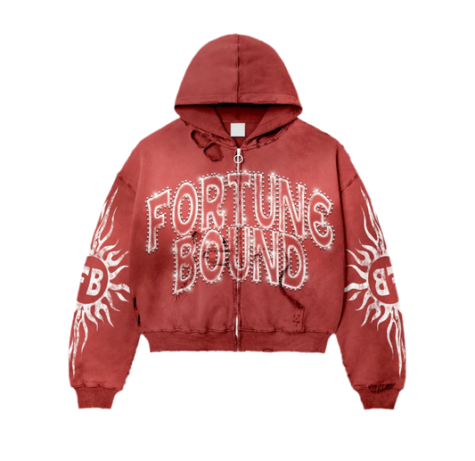 “Rayz” Red Distressed Acid Wash Zip Up Jackets