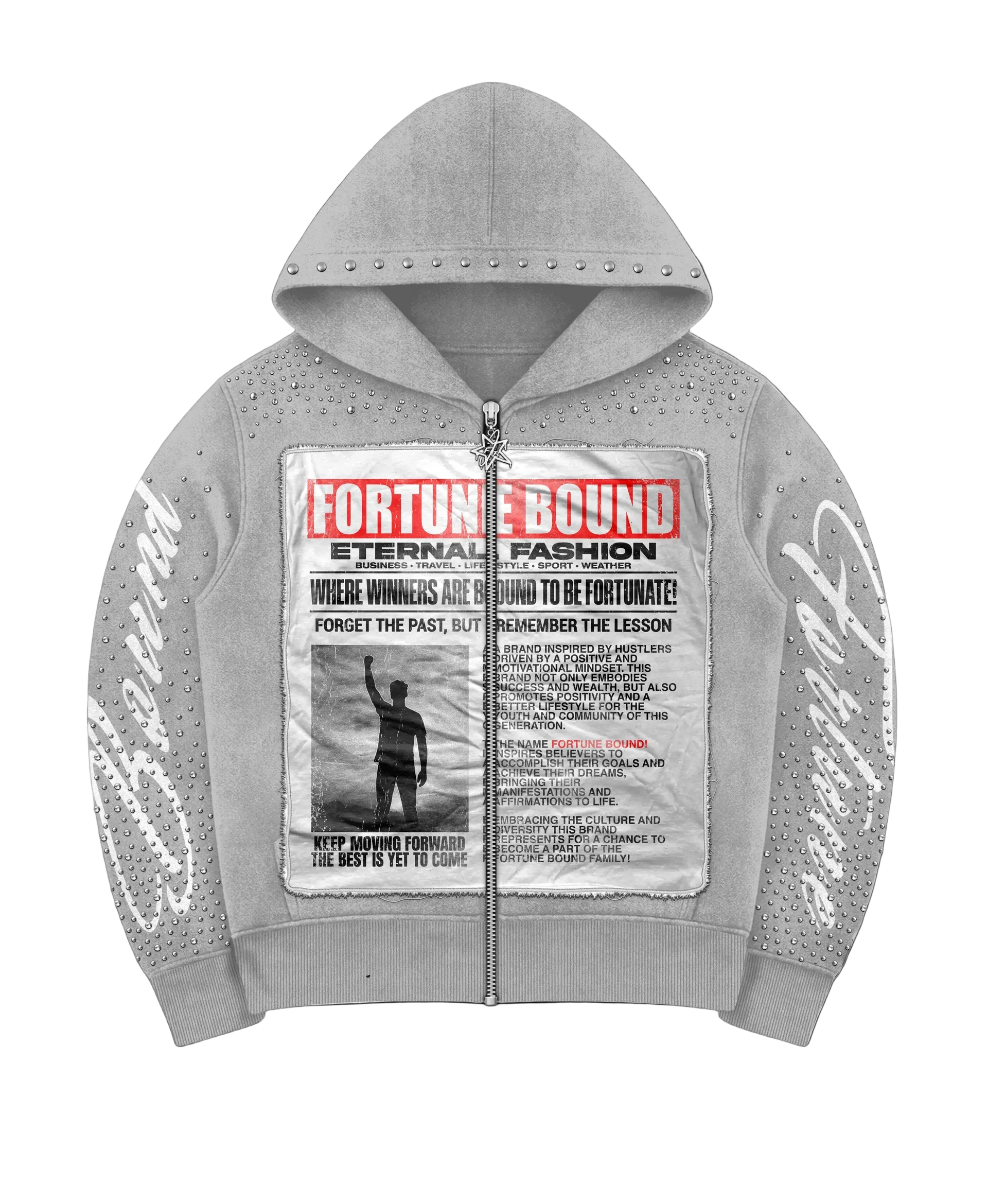 Grey “Eternal Fashion” Rhinestone Zip Up Jackets