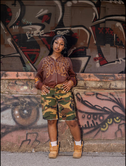 “Rayz” Brown Distressed Acid Wash Zip Up Jacket