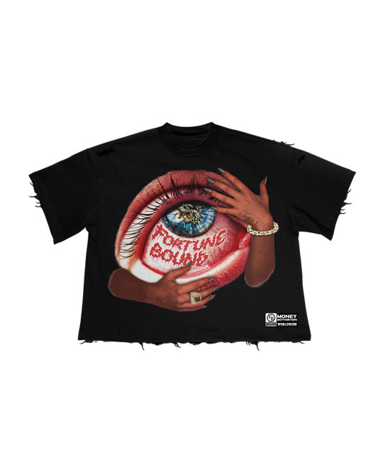 Black “Bound To Be Rich” Distressed Cropped Boxy Tees